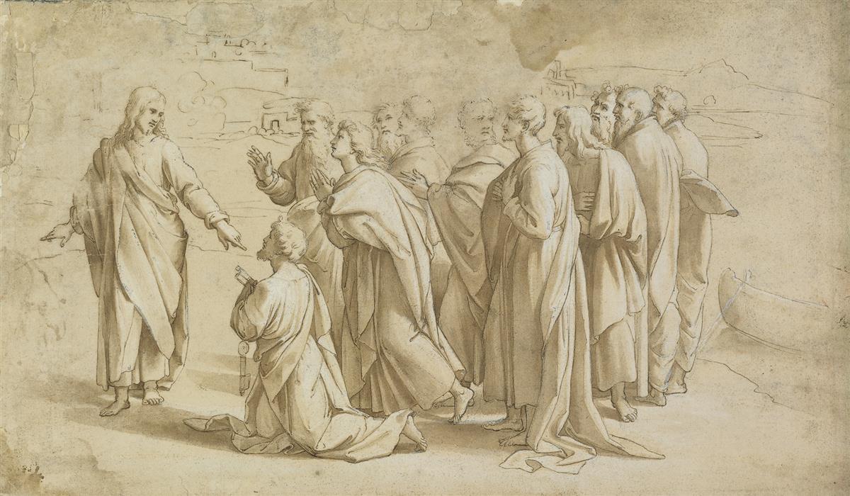 RAFFAELLO SANZIO DA URBINO (CIRCLE OF) (Urbino 1483-1520 Rome) Christs Charge to Peter.